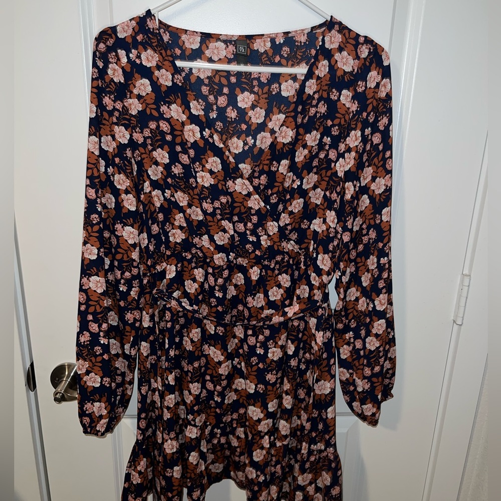 Navy blue with rust wrap around dress
